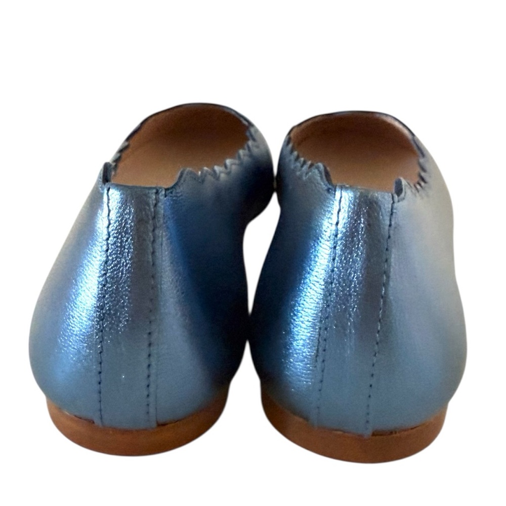 French Sole FS/NY Jigsaw Metallic Blue Leather Scalloped Ballet Flats - Picture 9 of 11
